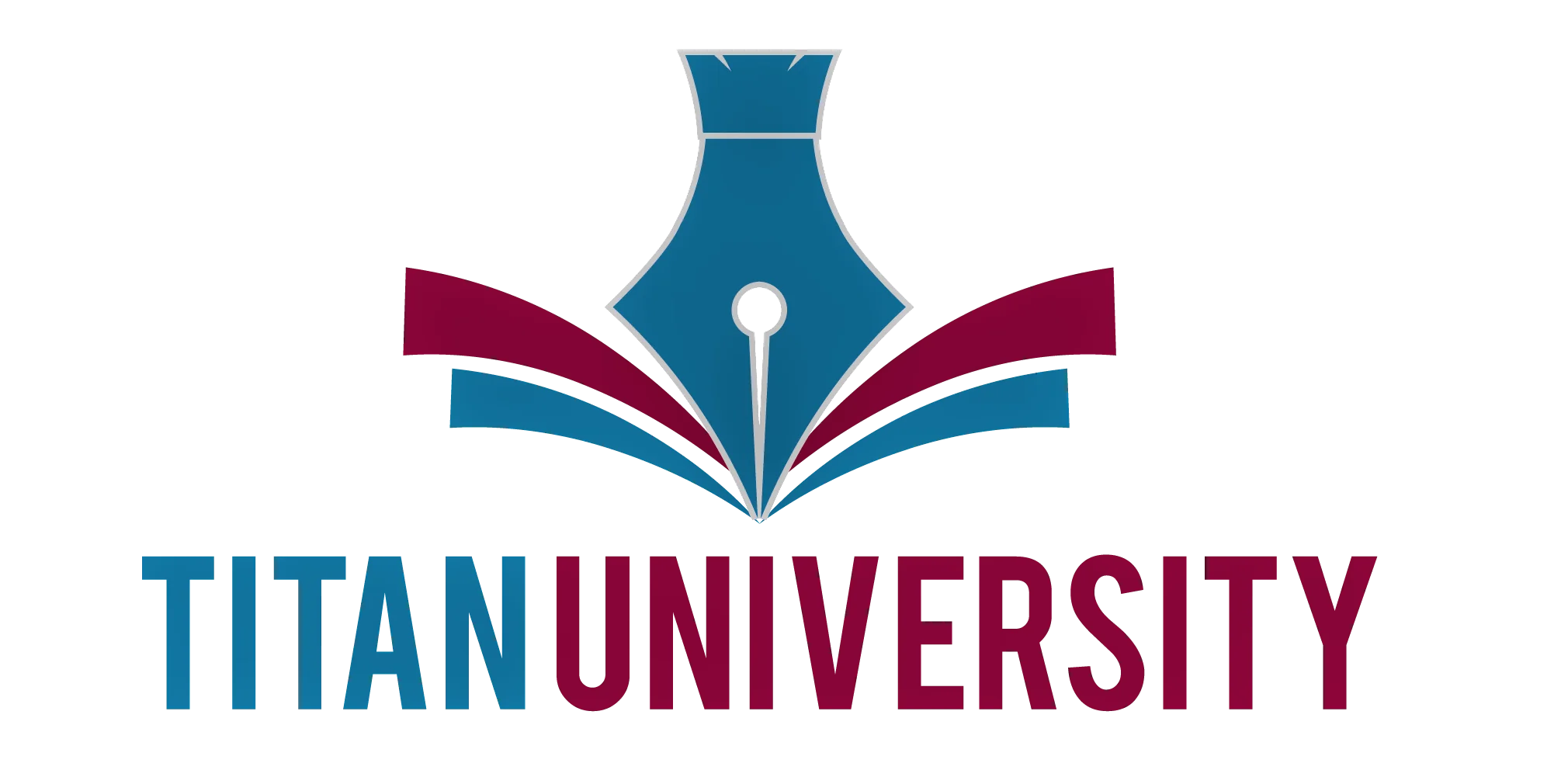 Titan University logo with a fountain pen nib over an open book in blue and maroon colors.